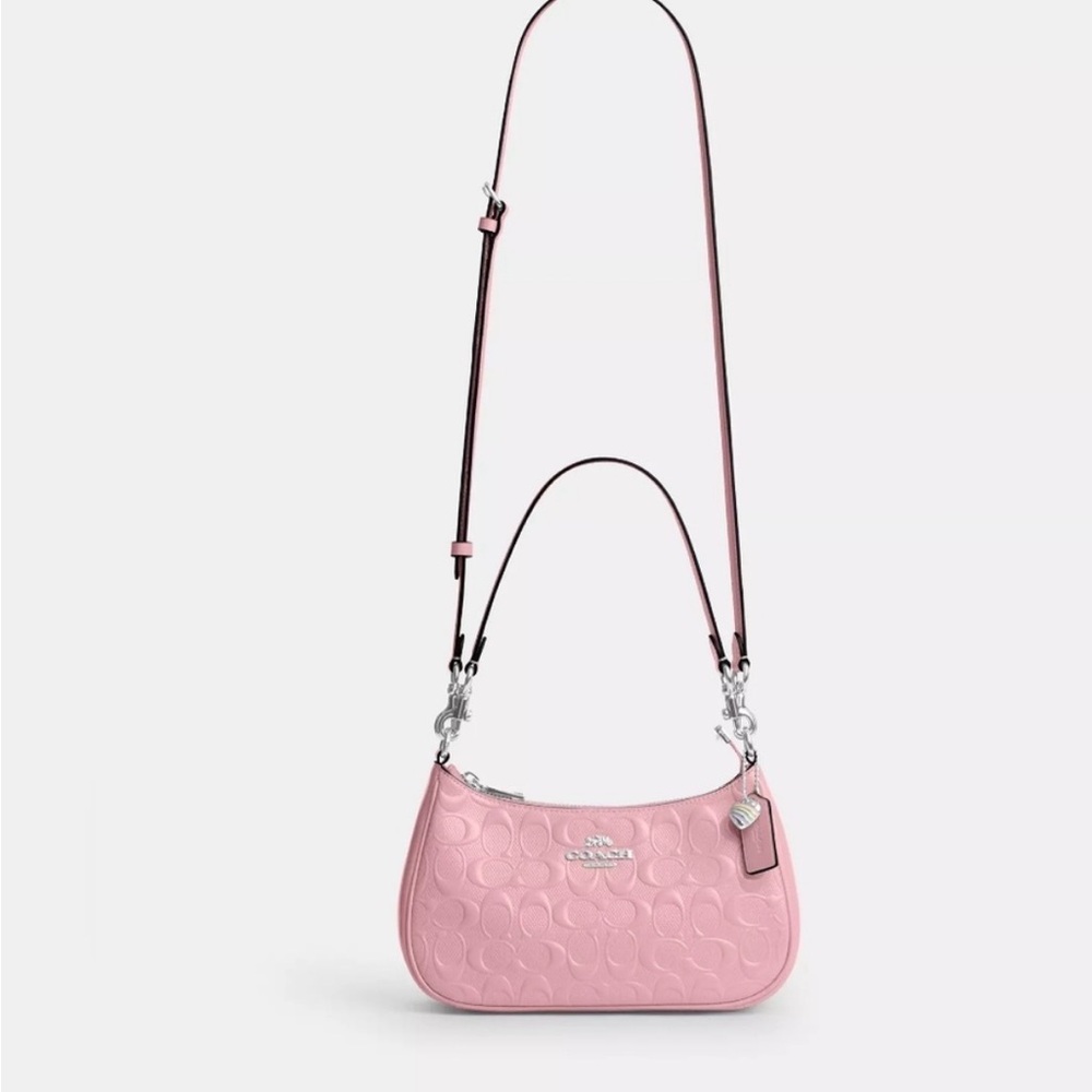 Coach Pink Teri Shoulder Bag in Leather With Heart Charm 🎁 comes with gift box